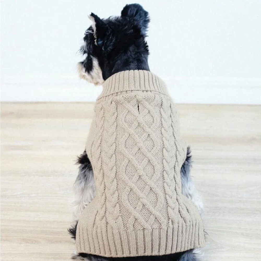 SHEIN Tan Cable Knit Dog Sweater